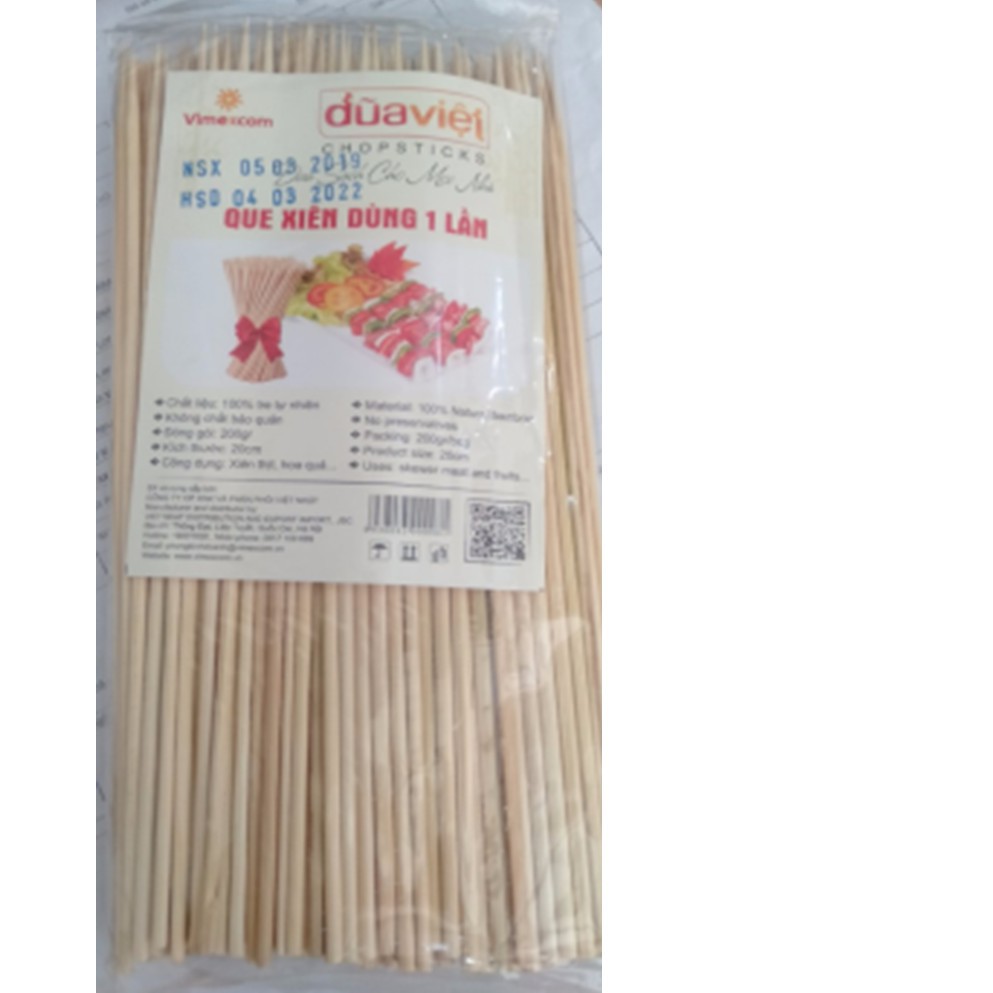 Que gỗ xiên thực phẩm túi 200g dài 20cm thịt xiên, nướng, củ quả