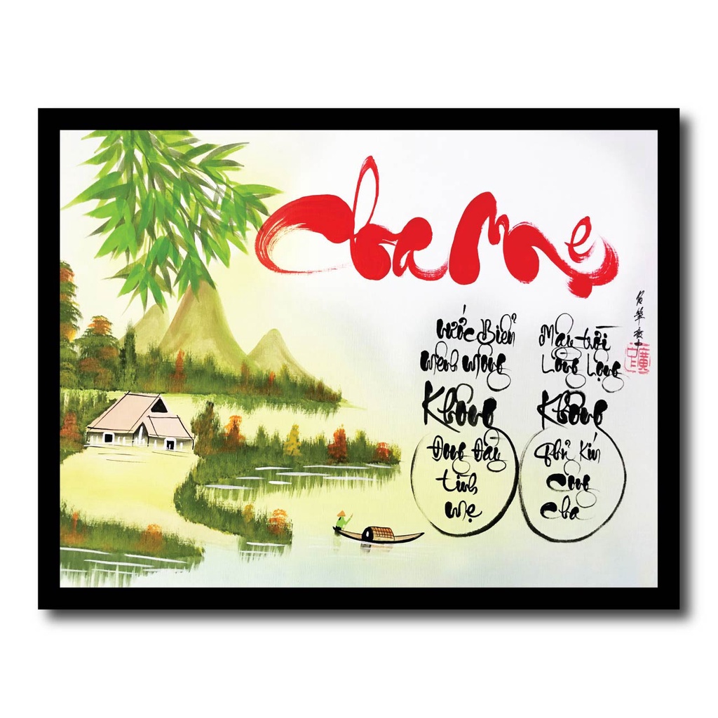 Tranh khung thư pháp chữ Cha Mẹ, tranh thuận buồm xuôi gió, hạnh phúc gia đình, tân gia, khai trương treo tường