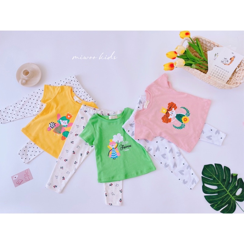 Đồ bộ tay ngắn quần dài bé gái Miwoo xuất Nhật