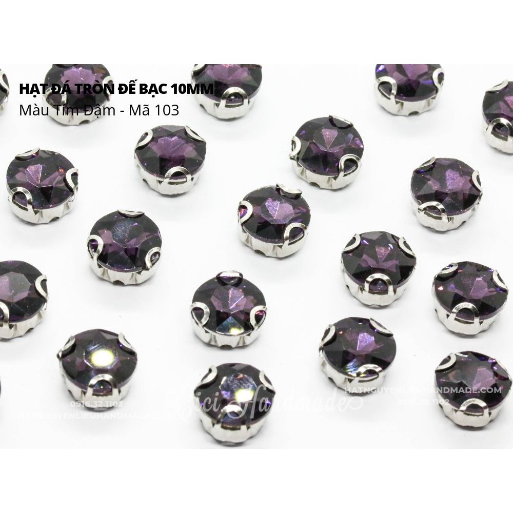 Set 10 hạt đá tròn đế bạc 8mm 10mm Cici Handmade chuyê hạt pha lê hạt cườm hạt trang sức tự làm phụ kiện