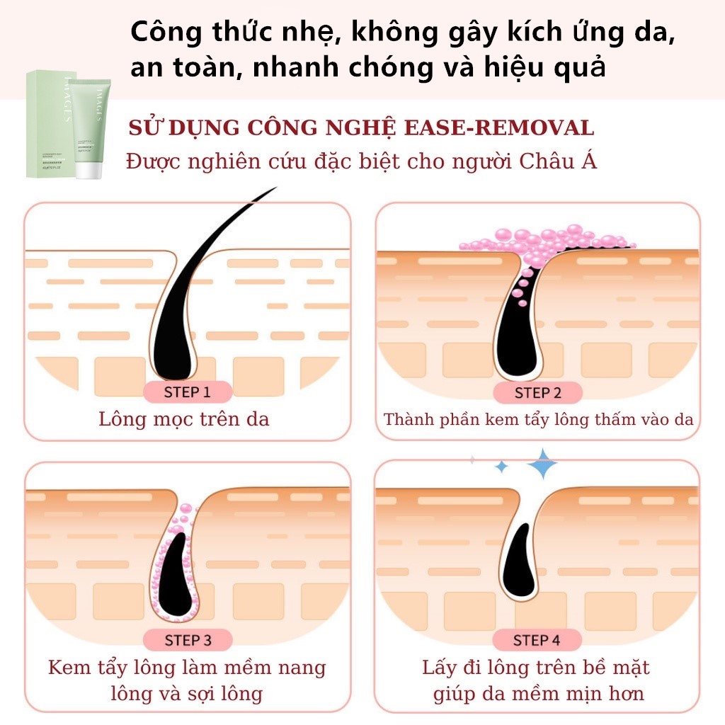 Kem tẩy lông IMAGES dịu nhẹ lành tính dùng cho Bikini/Nách/Chân/Tay an toàn cho da dễ dàng