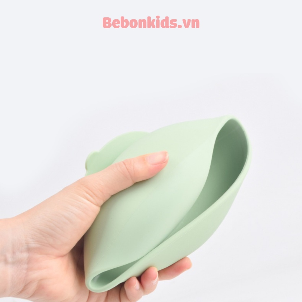 Bát thìa dĩa ăn dặm cho bé có đế hít chống đổ bát silicon chịu nhiệt độ cao