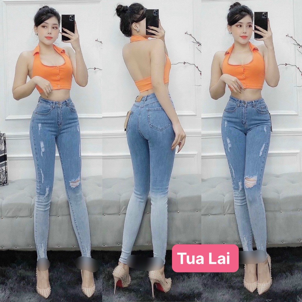 quần jean dài lưng cao co dãn was màu đậm nhạt