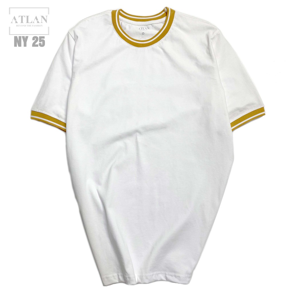 Áo Thun Nam 💖 𝘍𝘳𝘦𝘦𝘴𝘩𝘪𝘱 💖 Áo Nam Cổ Tròn Vải Cotton Phối Bo Sọc Vàng - NY25 | BigBuy360 - bigbuy360.vn