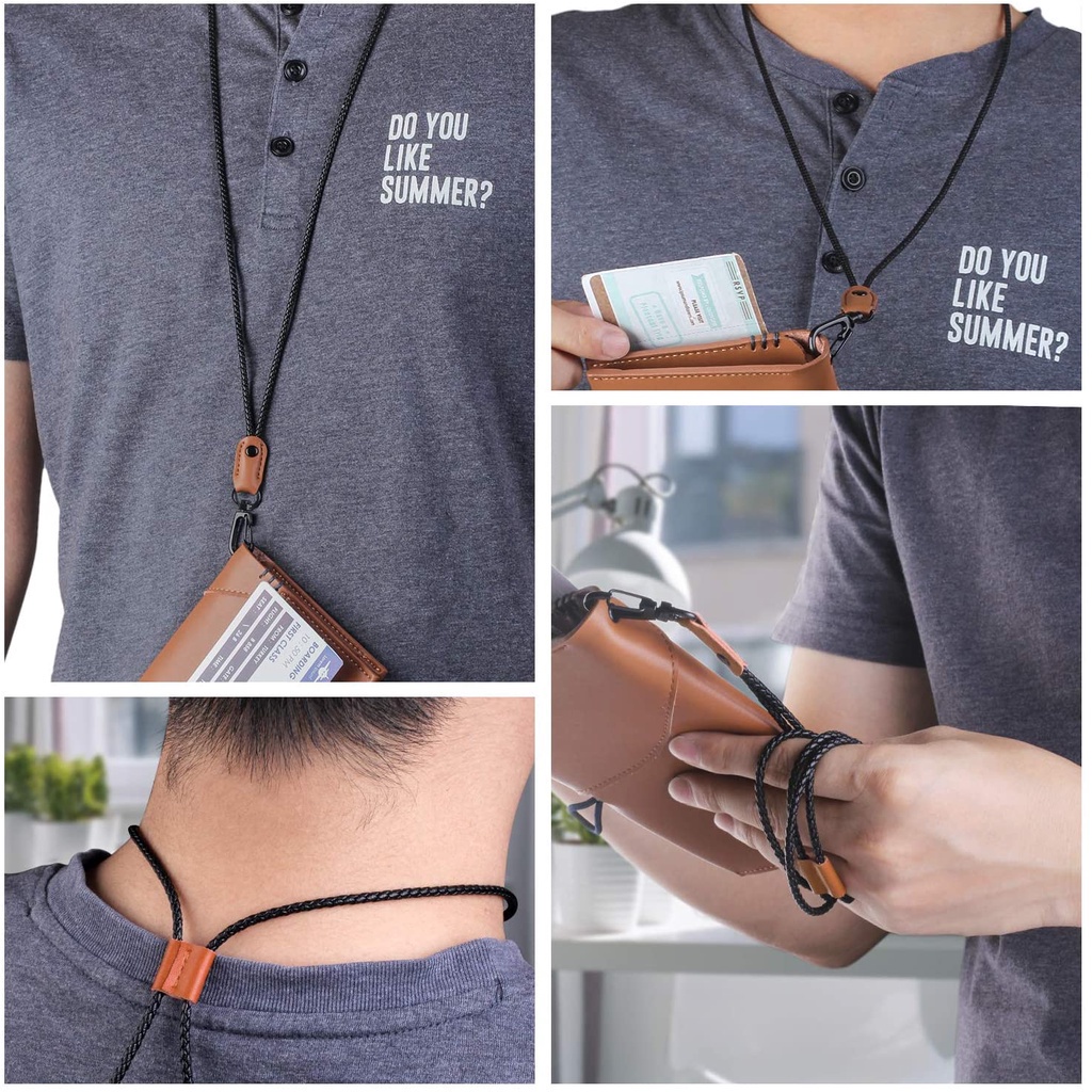 1 Dây Đeo Cổ Bằng Da Bện Có Thể Điều Chỉnh Cho Thẻ ID / Huy Hiệu / Huy Hiệu / Hai Người / Giá Đỡ Điện Thoại