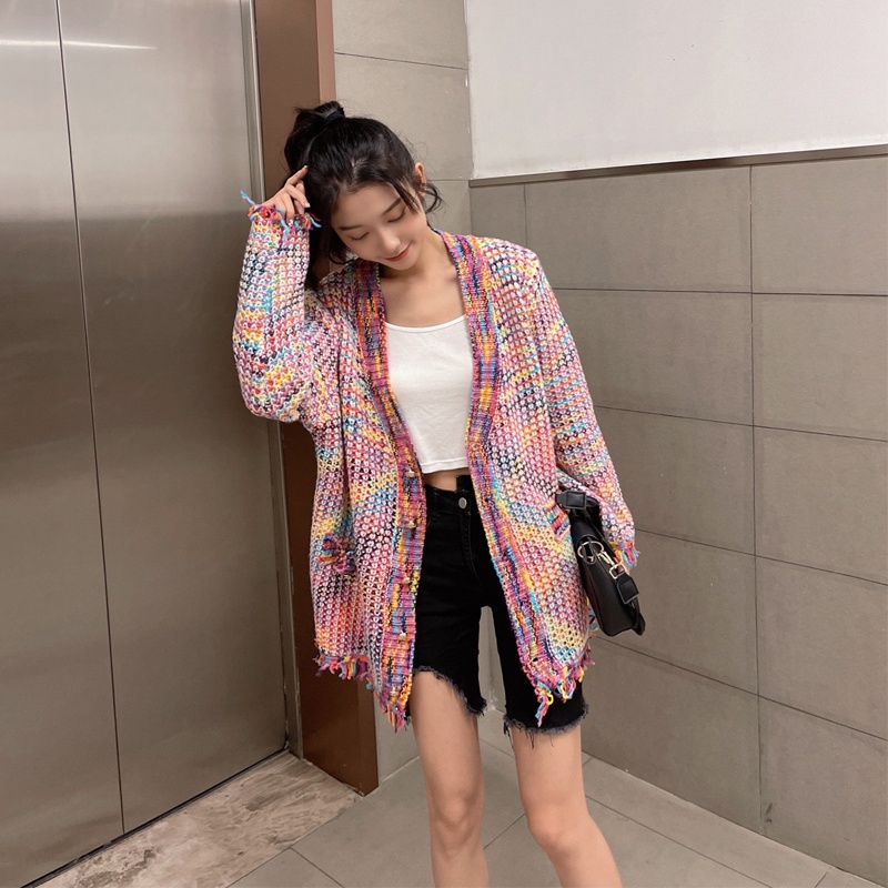 Áo khoác len cardigan phối màu hot hit