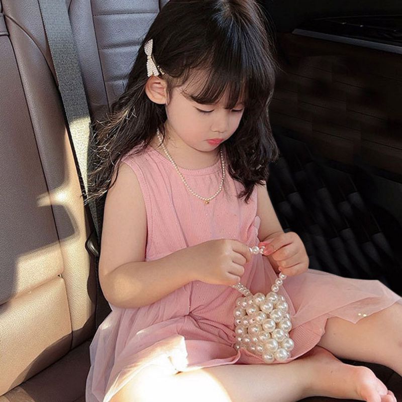 Se7en Đầm Công Chúa Sát Nách Cổ Tròn Phối Lưới Thời Trang Mùa Hè Hàn Quốc Cho Bé