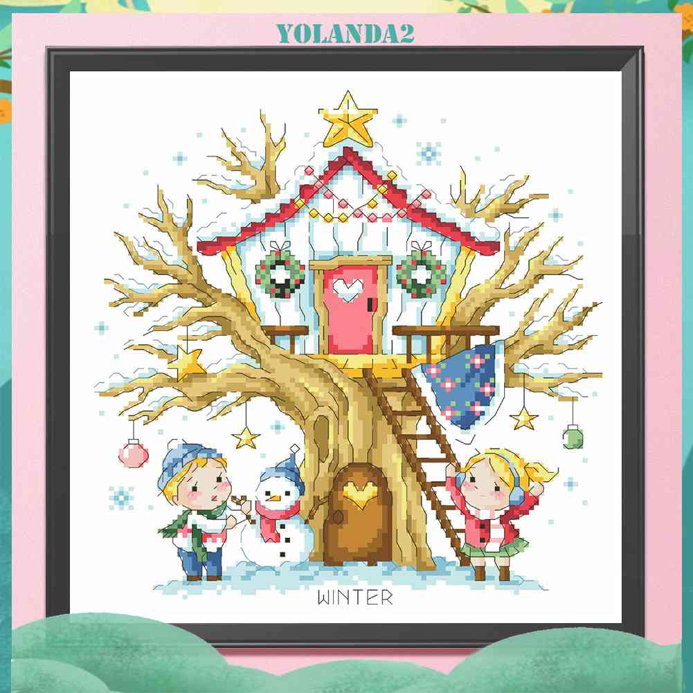 (canvas no printing)  Toàn Bộ Tranh Thêu Chữ Thập Họa Tiết Cây Bốn Mùa 14CT