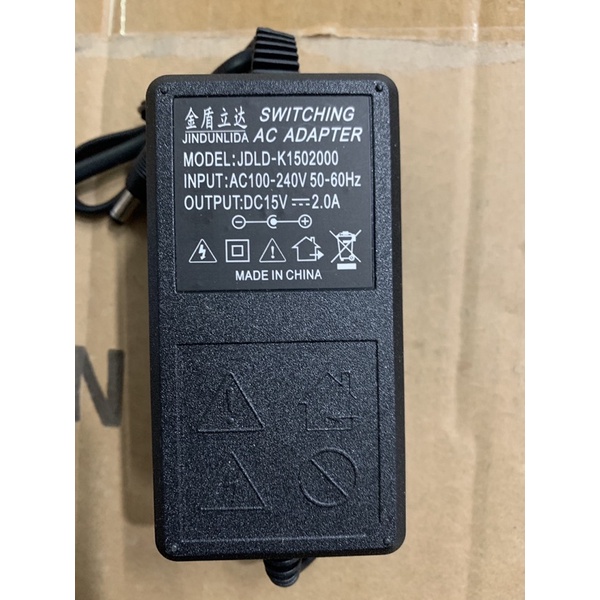 Nguồn sạc adapter 15V 2A, loại có 2 đầu jack to nhỏ 15v DC