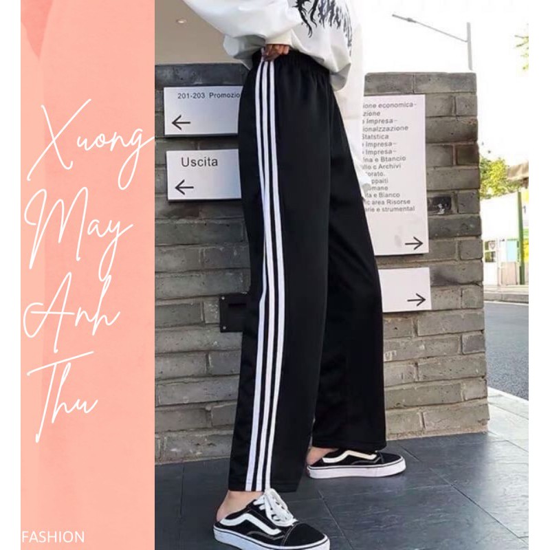 Quần 3 sọc kẻ line ống rộng Unisex - Culottes sớ dáng suông cạp chun, jogger thun kéo dài chân SIÊU HOT