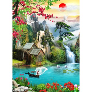 TRANH DÁN TƯỜNG 3D SƠN THUỶ HỮU TÌNH THÁC NƯỚC ĐẸP NHIỀU MẪU - TRANH NON NƯỚC HỮU TÌNH
