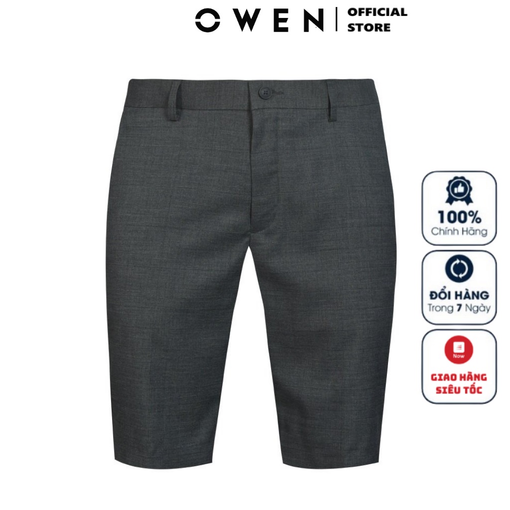 Quần Short Nam Cao Cấp OWEN SW220245 Quần Sooc Ngố Đùi Màu Ghi Đậm Kẻ Chìm vải Chất Vải Sợi Tổng Hợp Dáng Trendy