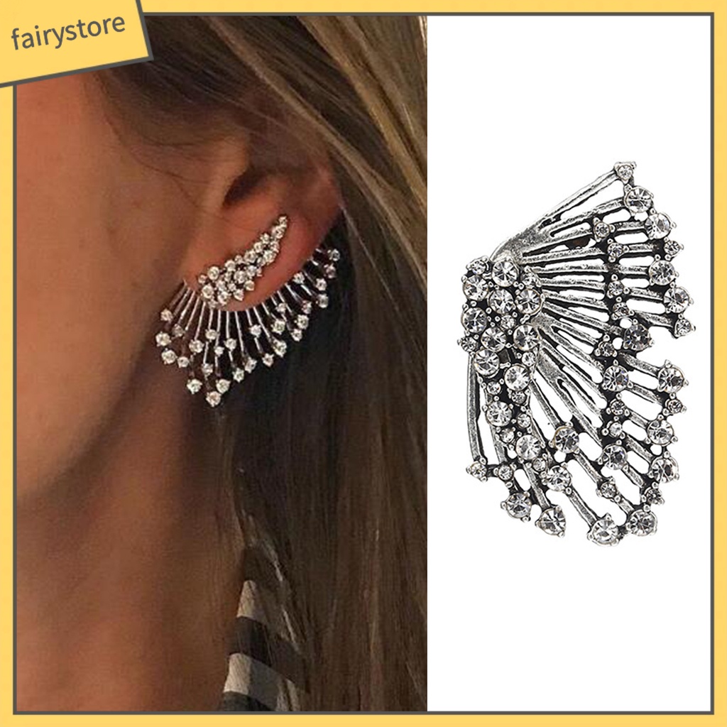 1 Đôi Bông Tai Hình Đôi Cánh Đính Đá Lấp Lánh Phong Cách Retro Dành Cho Nữ
