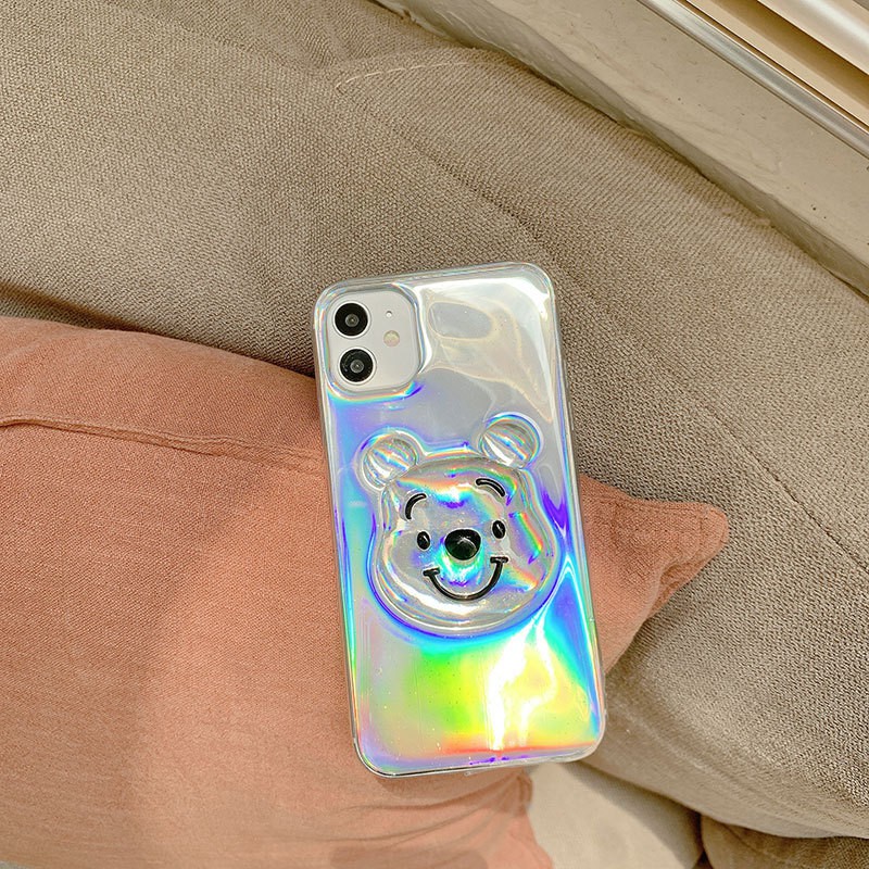 Ốp điện thoại mềm trong suốt hình 3D Winnie The Pooh màu laser cho iPhone 12 11 Pro Max X XS XR XSMax 8 7 Plus SE 2020