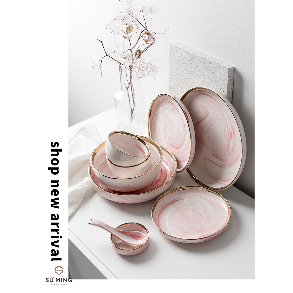 Bộ Bát Đĩa Đẹp Màu Xanh Thẫm [BẮC ÂU] [CAO CẤP] sang trọng, viền vàng 24k, nhiều màu sắc lựa chọn