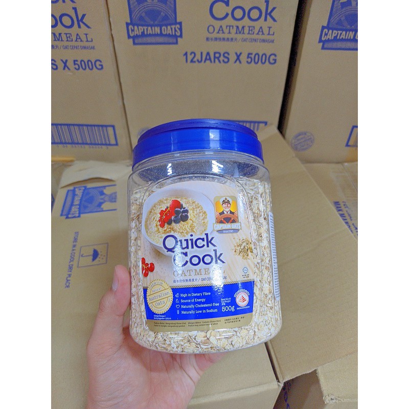 Yến mạch úc nguyên chất Captain Oats - Quickcook Oatmeal hũ 500g - Nhập khẩu chính ngạch hải quan