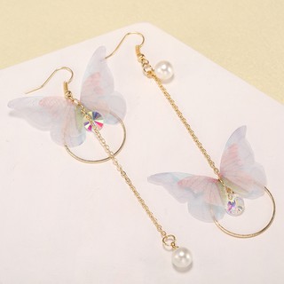 Bông tai hình bướm dài tua rua đối xứng T0038
