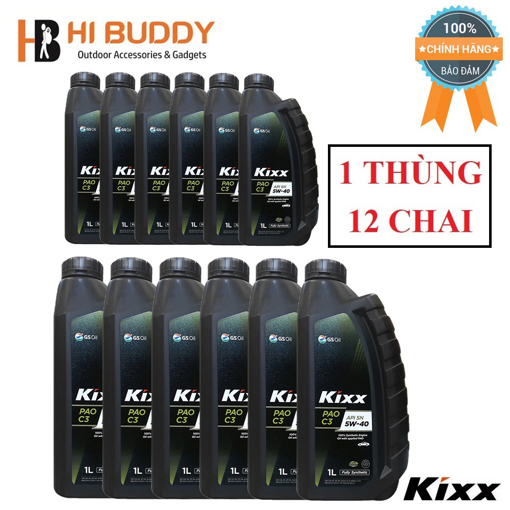 1 Thùng 12 Chai Dầu Nhớt Kixx Pao C3 API SN 5W-40 (1 Lít)