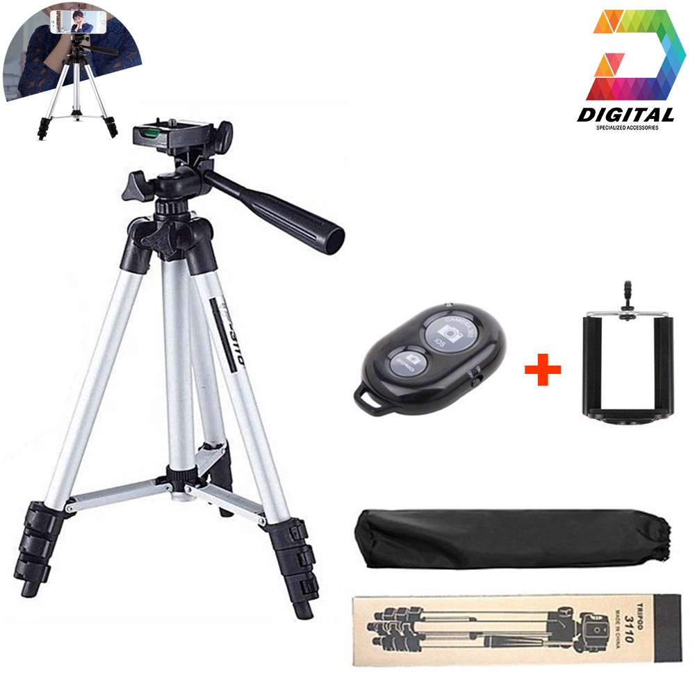 Combo Tripod Điện Thoại, Máy Ảnh Tặng Kẹp &amp; Remote, Túi Vải