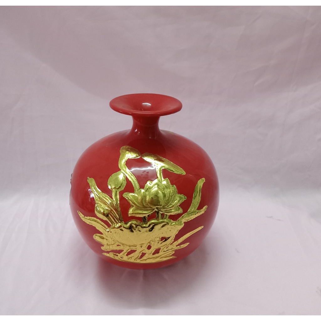 Bình hút lộc hoa Sen dát màu đỏ,Gốm sứ bát tràng cao cấp,Trang trí nhà cửa,decor,tặng tân gia,khai trương