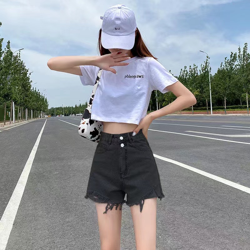 Quần Short Denim Lưng Cao Ống Rộng Thời Trang Mùa Hè Hàn Quốc Cho Nữ