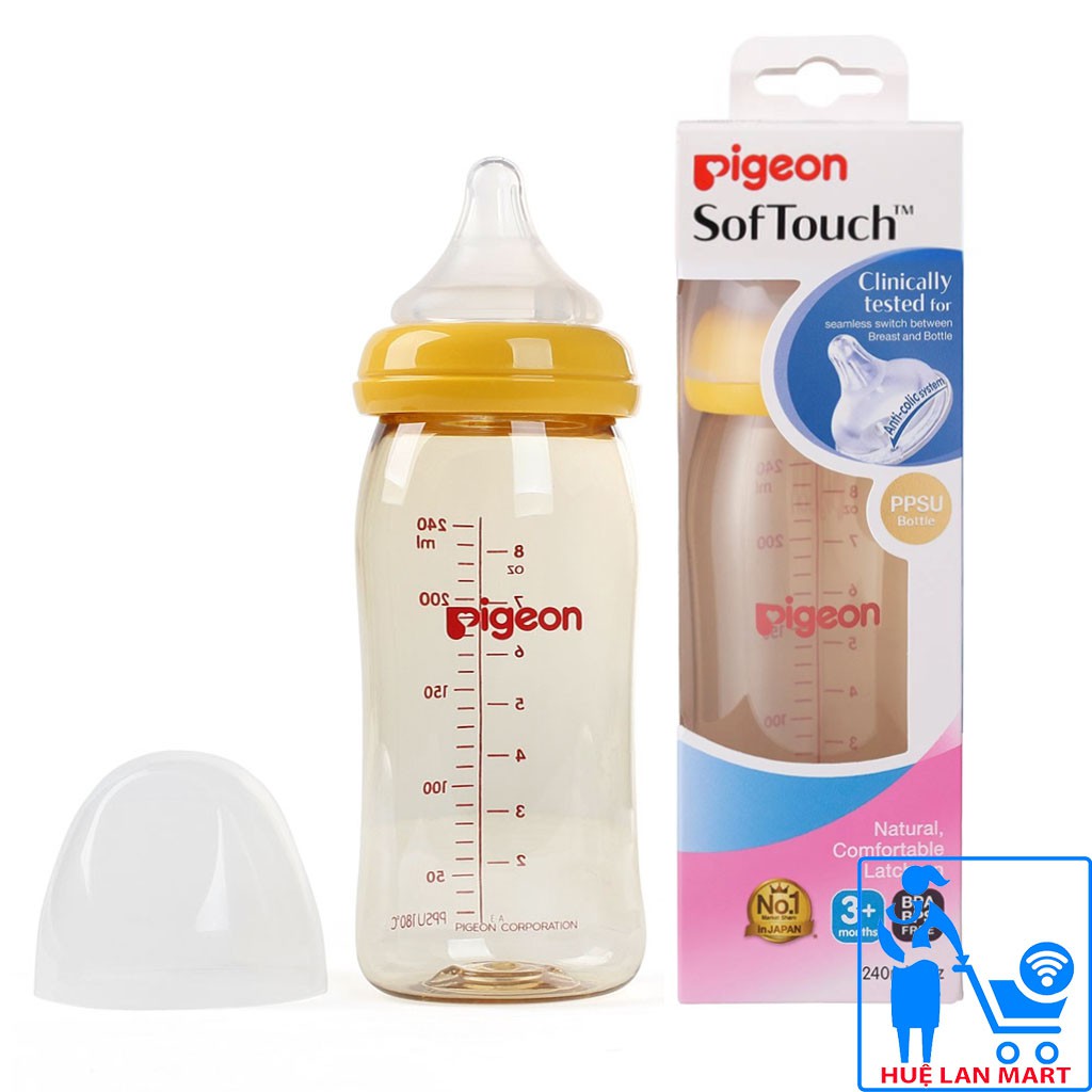 [CHÍNH HÃNG] Bình Sữa PPSU Pigeon SofTouch Peristaltic Plus 3+ Months Cổ Rộng 240ml