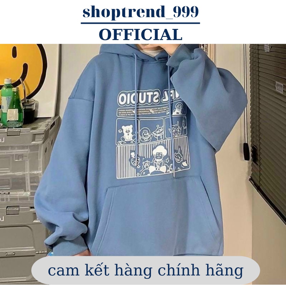 Áo Khoác Hoodie Nỉ Cute Nam Nữ Mặc Đẹp Form Rộng Tay Bồng Có Mũ Chất Dày 2 Màu Đen Xanh Ulzzang Hàn Quốc Giá Rẻ