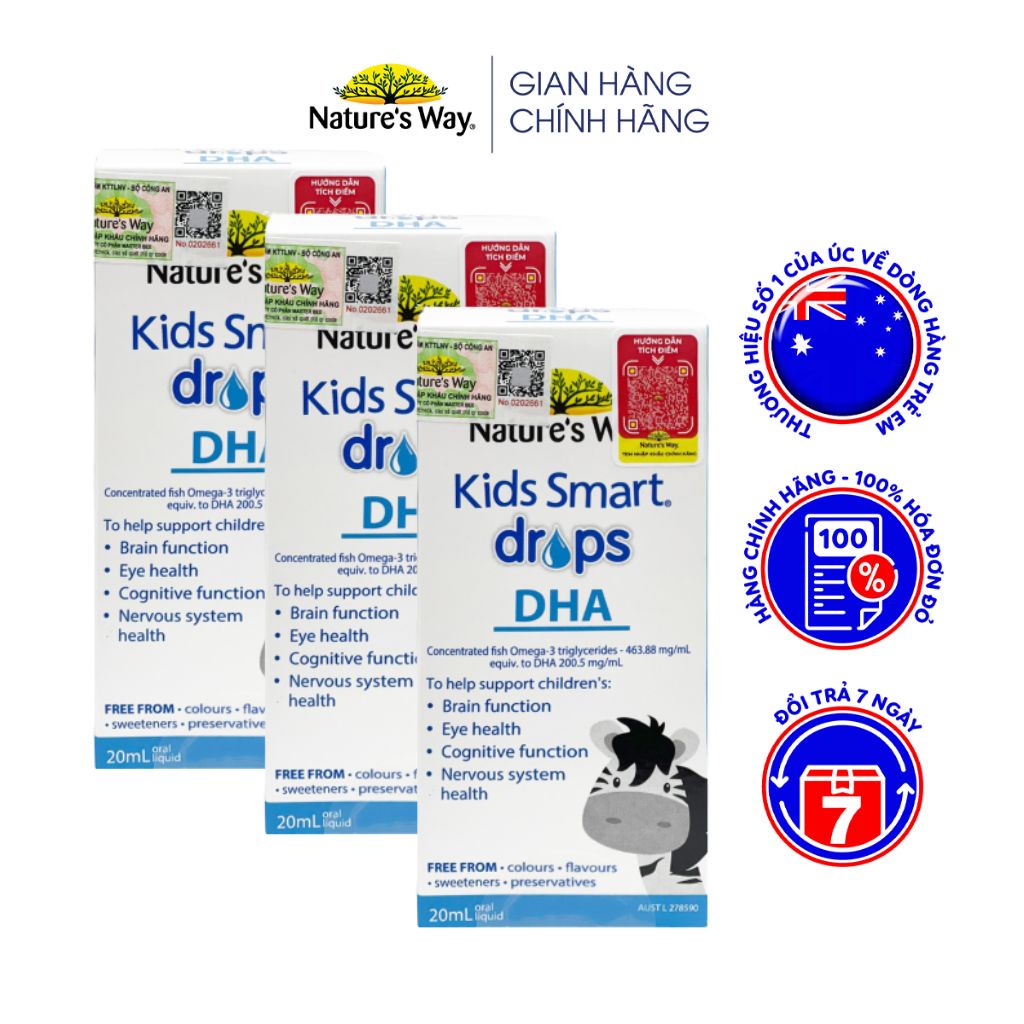 Combo 3 hộp Nature's kids smart drops dha phát triển não bộ trí não toàn diện cho bé.suckhoechomoinha