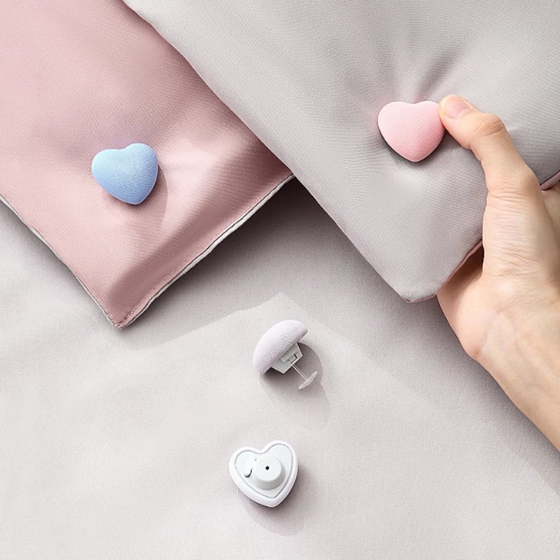 Set 4 Kẹp Giữ Ga Trải Giường/Vỏ Chăn Bằng Cotton Chống Trượt Hình Trái Tim