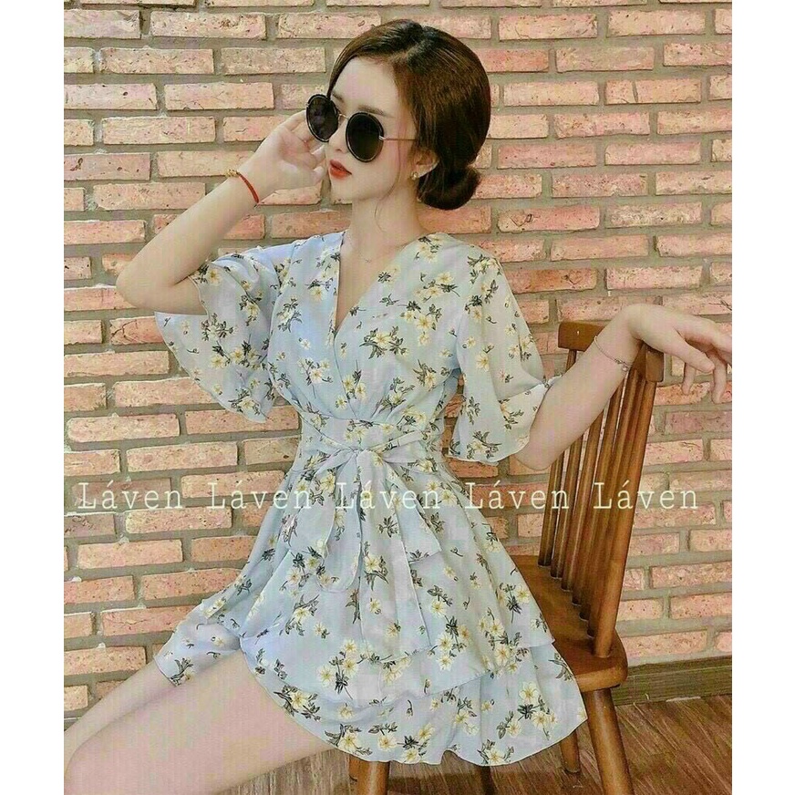 Đầm Váy Thời Trang Nữ Thiết Kế Sang Chảnh Lụa Họa Tiết Hoa Đắp Chéo Ngực Cột Nơ Eo Chất Lụa 100D