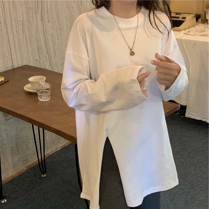 NRVP Áo thun tay dài cổ tròn phong cách thời trang Hàn Quốc 2021