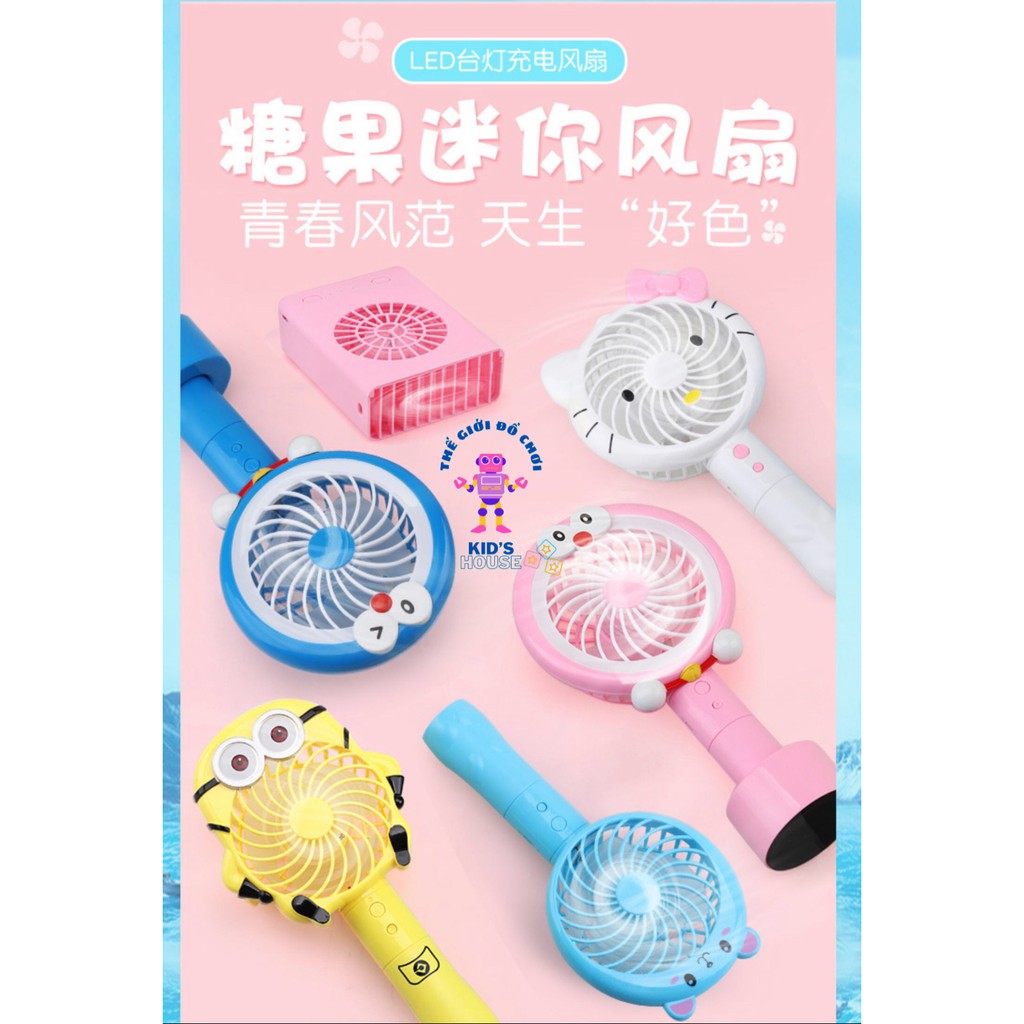 [GIÁ RẺ] Quạt Cầm Tay Mini Có Đế Đèn Led Hình Doraemon TPHCM