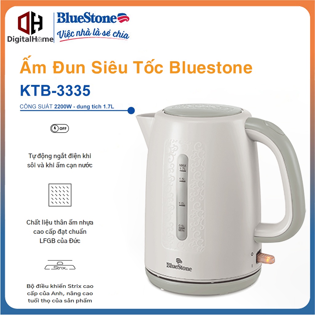 Ấm Đun Siêu Tốc Bluestone KTB-3335, Công Suất 2000W, Dung Tích 1.7L , Bảo Hành Chính Hãng 24 Tháng