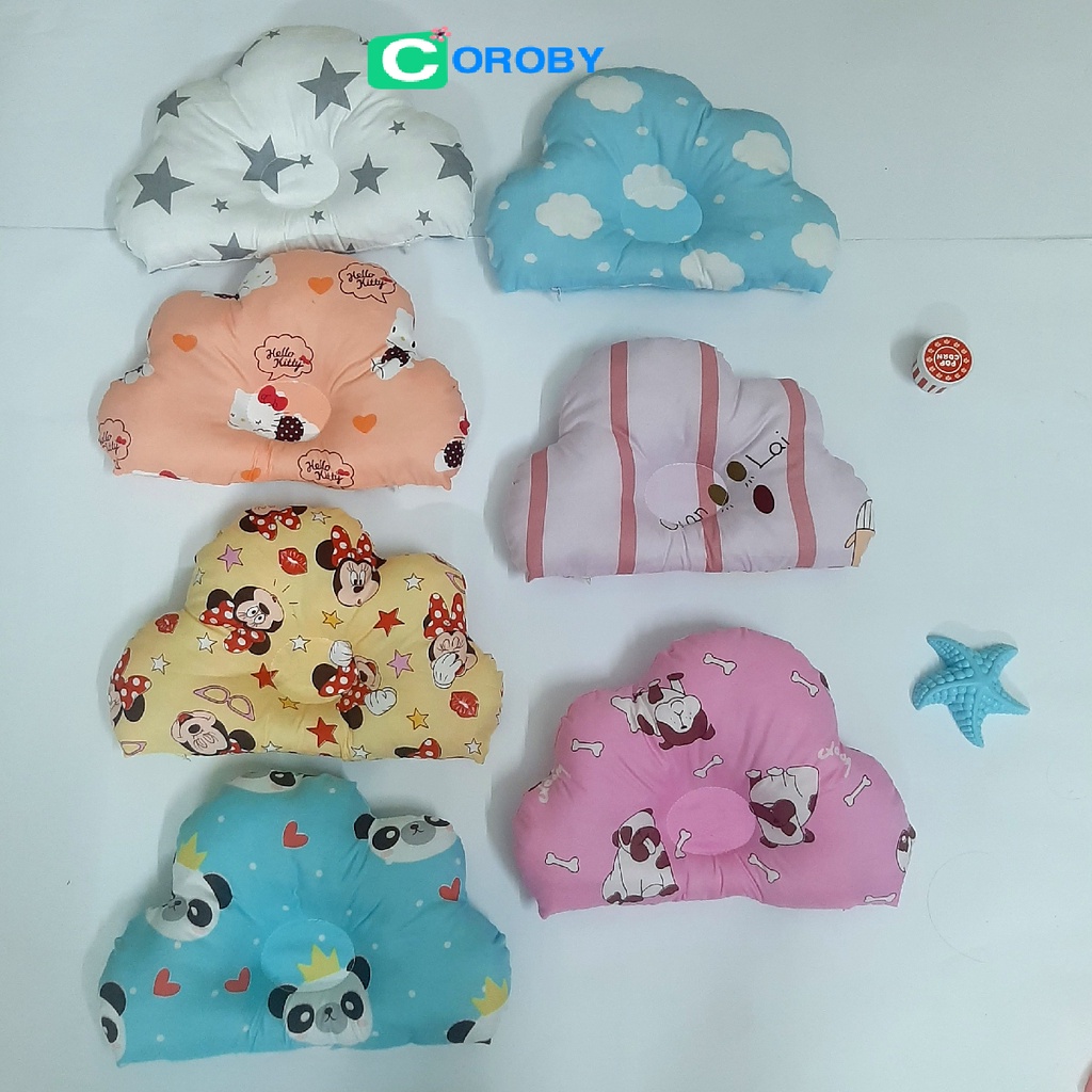 Gối lõm cho trẻ sơ sinh chống bẹp méo đầu vải Cotton an toàn cho bé thết kế hình đám mây
