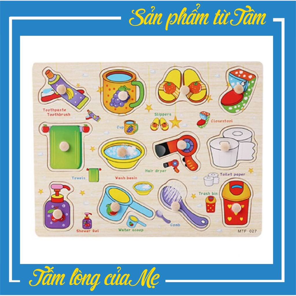 Bảng Núm Gỗ Vật Dụng Tiếng Anh Có Núm Cầm Loại 20x30 Cm