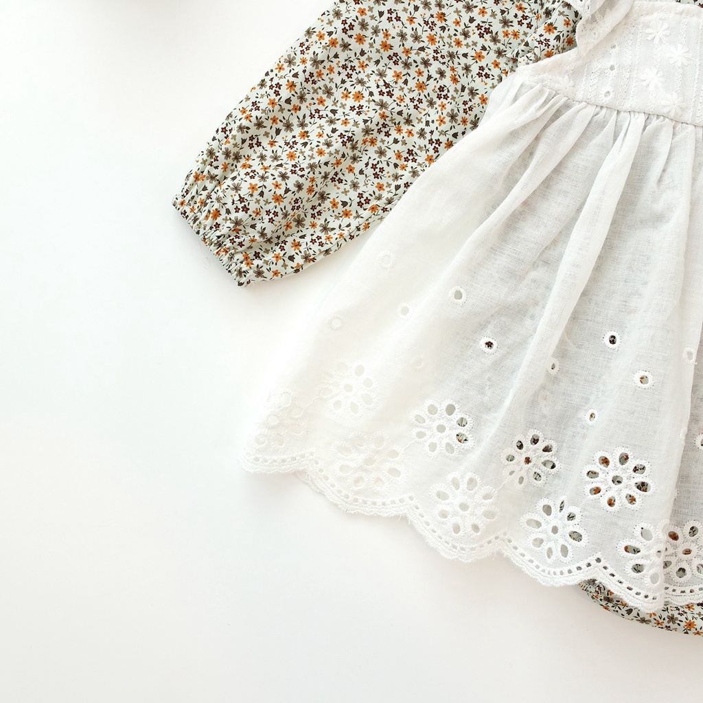 Áo liền quần cotton dài tay họa tiết hoa phong cách công chúa dễ thương dành cho bé gái