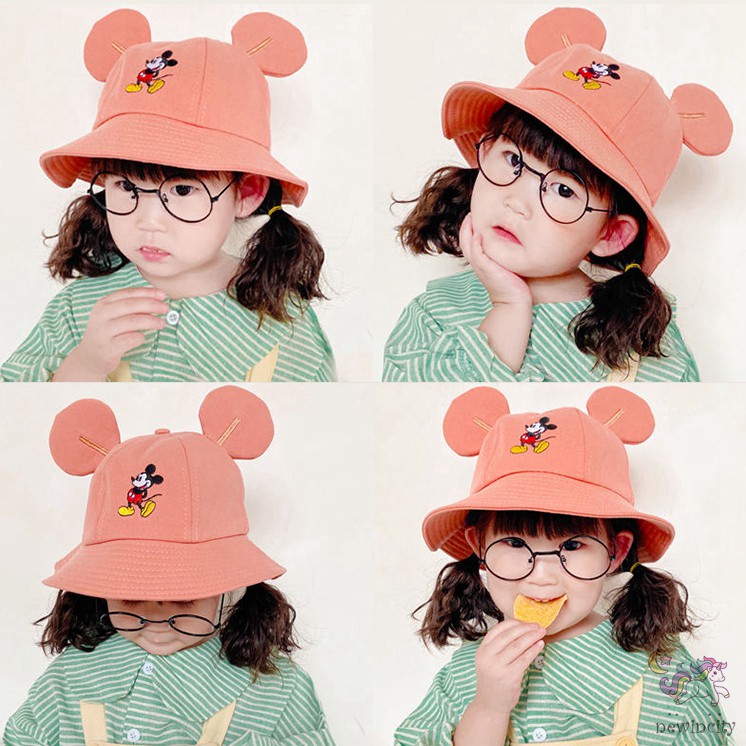 Mũ rộng vành in họa tiết hoạt hình phối tai chuột Mickey đáng yêu xinh xắn dành cho trẻ em
