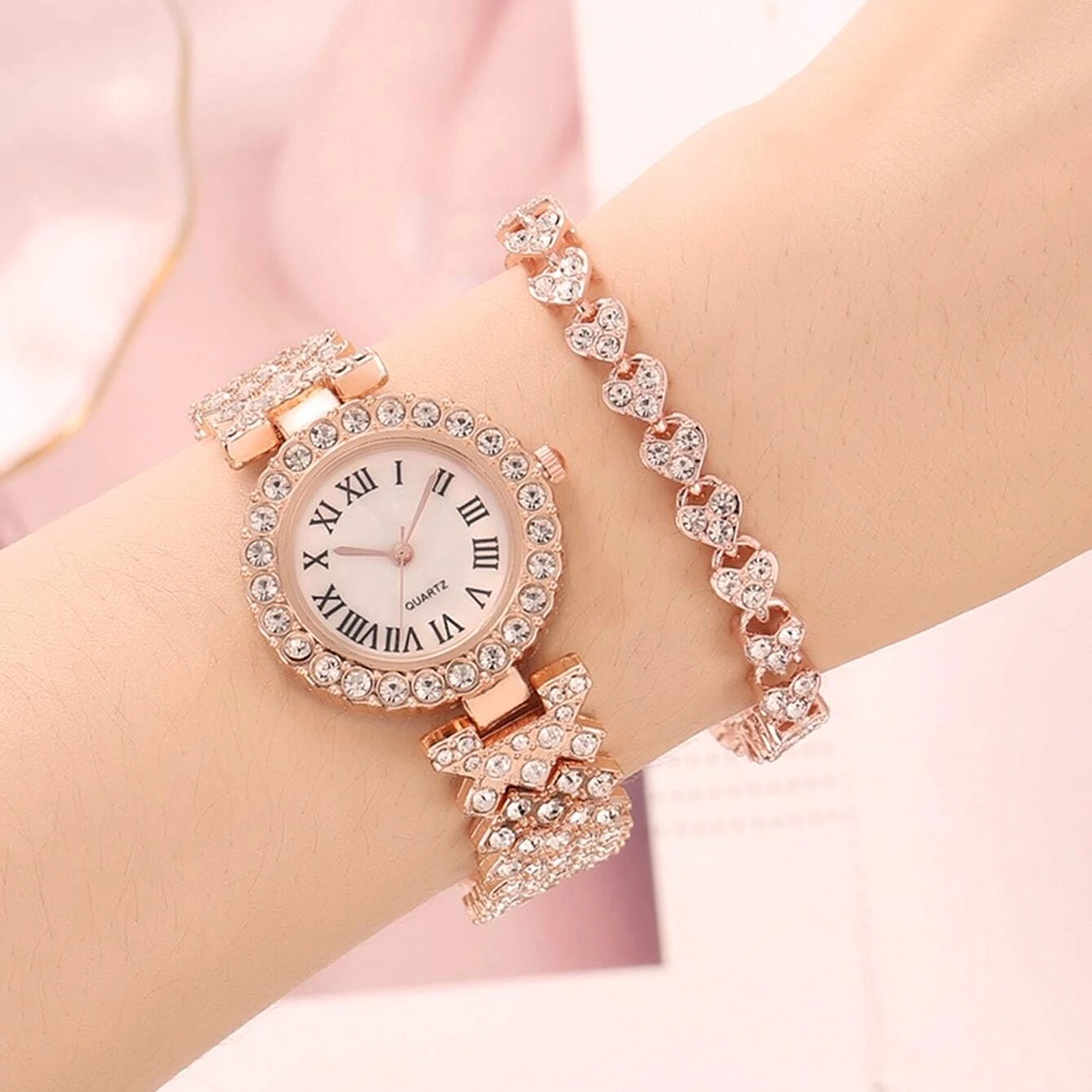 Đồng Hồ Đeo Tay Mặt Tròn Đính Đá Trang Trí Phong Cách Hàn Quốc Đơn Giản 1 Cái