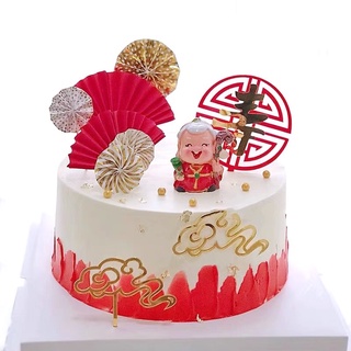 ông bà thọ đỏ trang trí bánh