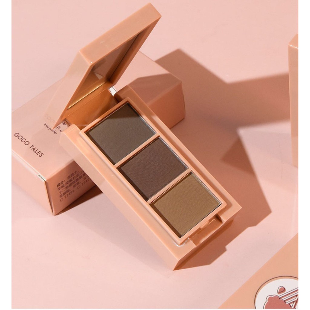 Phấn mày 3 màu kèm cọ GOGO TALES Natural Soft Mist Brow Powder đều màu tự nhiên GT237 GOGO76