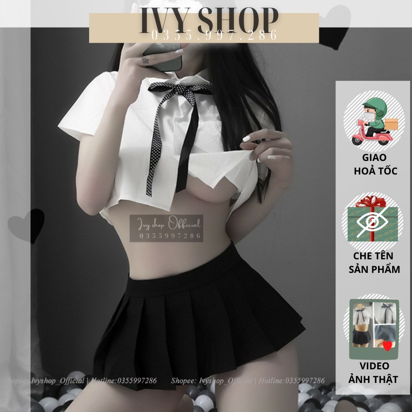 Cosplay Nữ Sinh Sexy Bộ Đồ ngủ Cosplay Anime Học Sinh Nhật Bản Gồm Áo Croptop Và Váy Ngủ Sexy - NS001 NS002