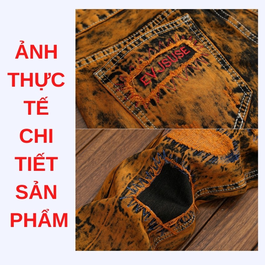 Quần jeans nam chất bò cao cấp độc lạ LEVAMEN chất liệu cotton không co giãn rách gối thêu vá logo QJ061 | BigBuy360 - bigbuy360.vn