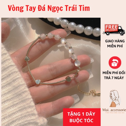 Vòng Tay Đá Ngọc Xích Trái Tim, Lắc Tay Bạc 925 Không Gỉ Mai.accessories