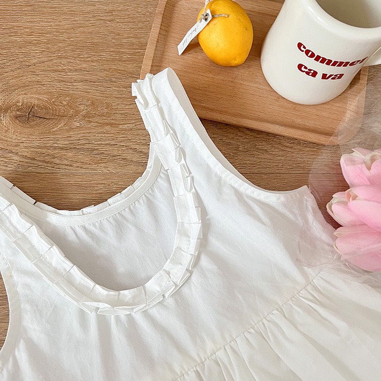 Váy babydoll hở lưng bé gái chất thô, váy thô nến sát nách thiết kế cổ sang chảnh cho bé
