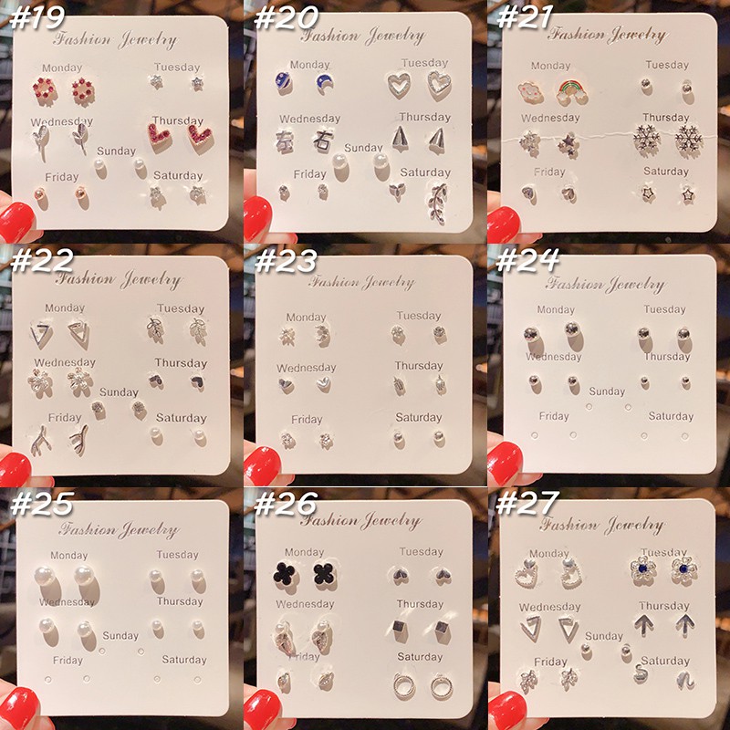 Bộ 18 khuyên tai nhiều kiểu dáng phong cách Hàn Quốc