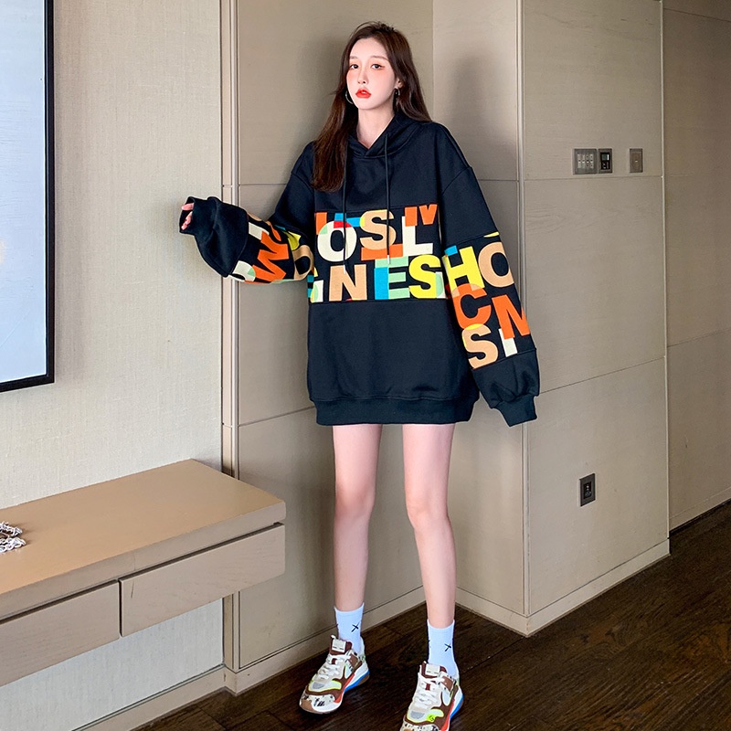 Áo Hoodie Chữ GRAFFITI Cao Cấp, Áo Nỉ Nữ Đen In Chữ Màu Dài Tay Có Mũ | BigBuy360 - bigbuy360.vn