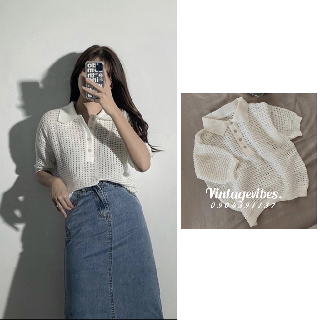 Áo len montoghi cộc tay lưới dệt basic mùa hè Ulzzang (hàng QC) - Ảnh thật