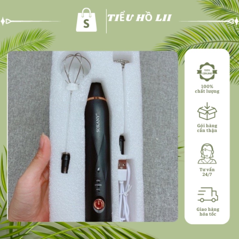 Máy tạo bọt cà phê, máy đánh trứng mini có 3 tốc độ sử dụng pin sạc cao cấp tặng kèm dây sạc
