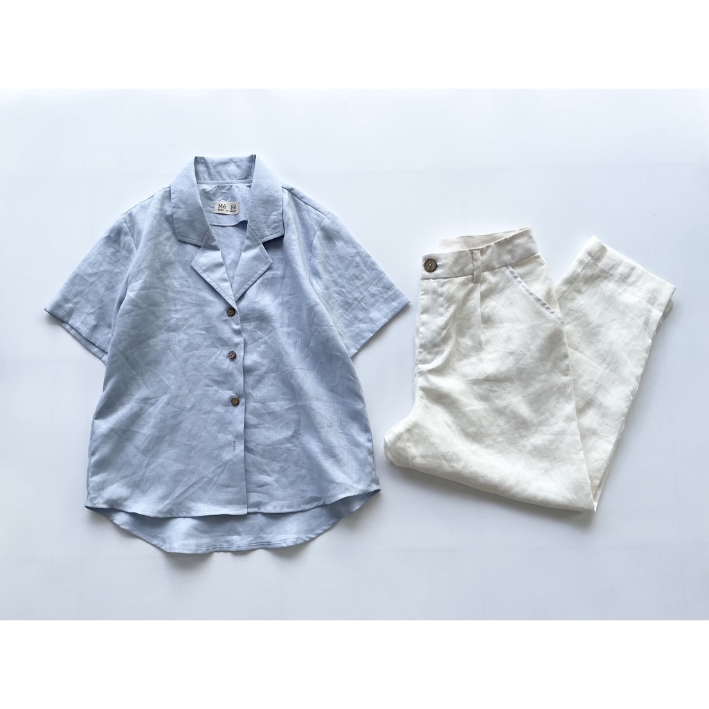 Áo linen tưng washed cổ dalton - Mé Hè