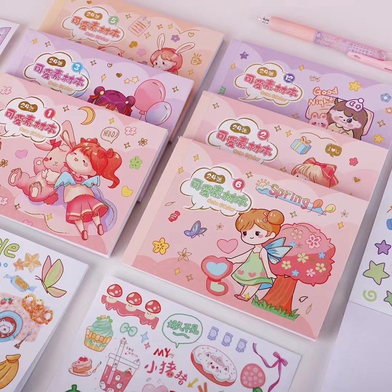 Hình dán sticker quyển 24 tờ hoạ tiết bé gái dễ thương Tiệm Ốc Sột